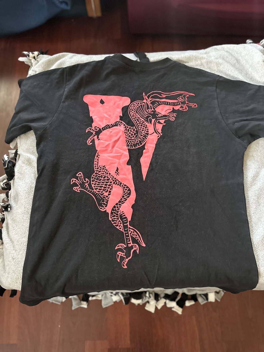 VLONE Black Tee with Pink Logo Tag Accents